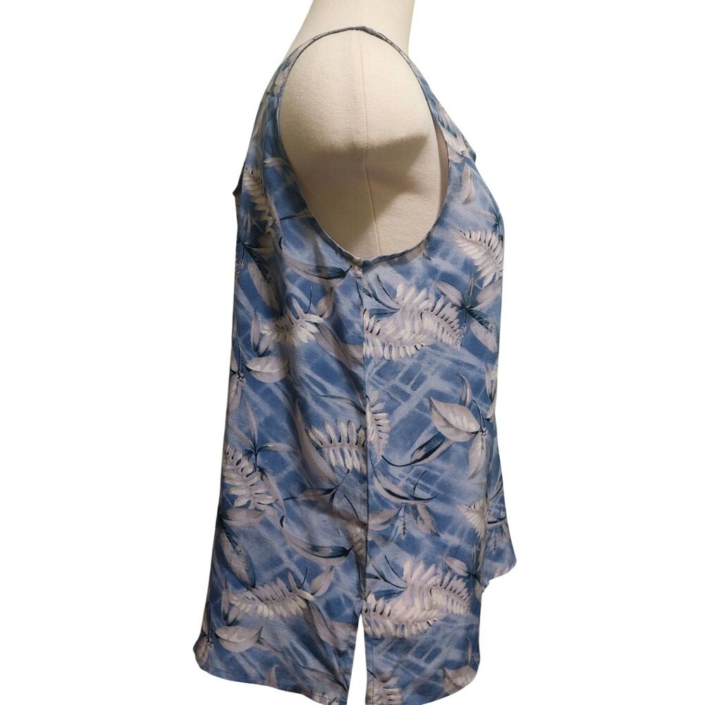 Robbie Bee Womens Blue Sleeveless Floral Print Silk Tank Top Medium~Lightweight - Picture 2 of 8